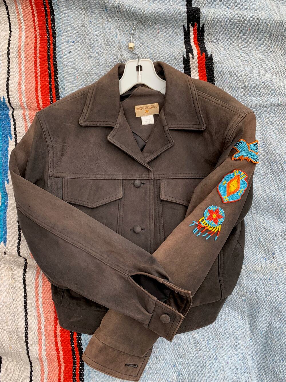 VINTAGE BILLY MARTIN LAMB LEATHER AVIATOR BOMBER FLIGHT JACKET W/ BEADED PATCHES